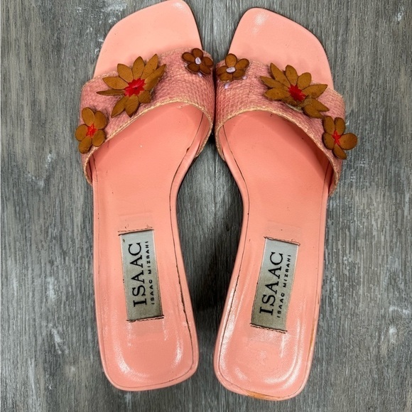 Isaac Mizrahi Floral Appliqué Spring Wicker Weave Pink Peach Sandals Size 6 - Picture 10 of 15